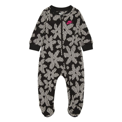 Nike Daisy Footed Coverall Baby Girls Black White, Pink Logo, 6 Months