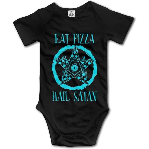 Pengshiliu Eat Pizza Hail Satan Infant Climbing Short Sleeve Onesie Black