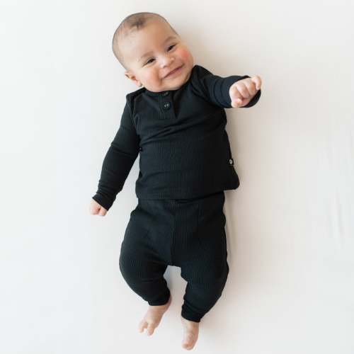 Ribbed Infant Henley Set in Midnight size 3-6