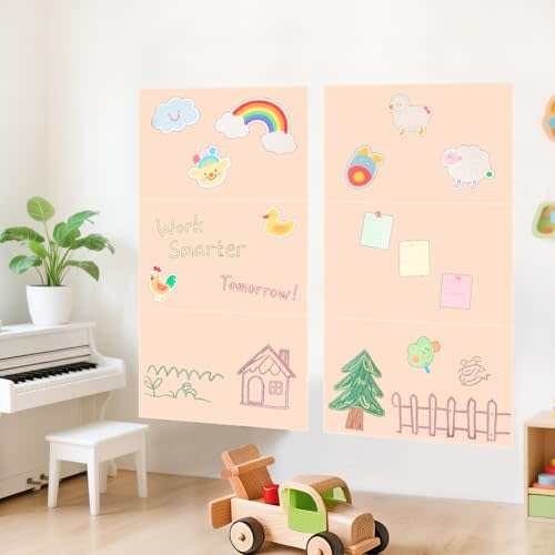 OMKSIH Magnetic Chalkboard Wall Decal Milk Tea Set of 6 Peel and Stick Magnet Sheets with Chalk Tangram Puzzle and Multiple Accessories Magnetic Chalk Boardfor Home Playroom and Classroom