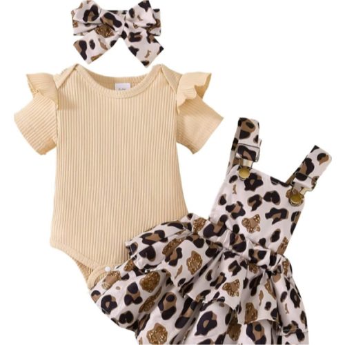 Tepuce Baby Girl Clothes Cute Summer Outfits Short Sleeve Romper Adjustable Floral Overall Dress Headband 3PCS