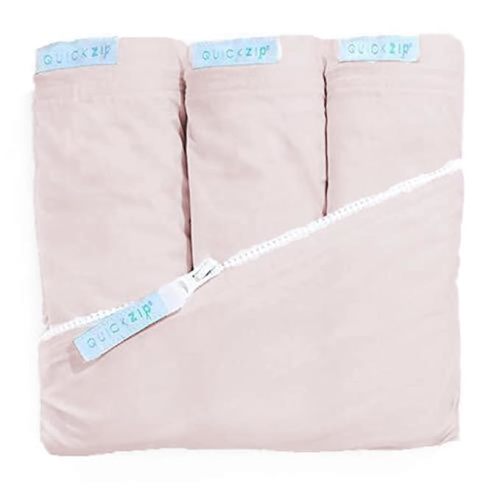 QuickZip Crib Sheet Set - Faster, Safer, Easier Baby Crib Sheets - Includes Blush Wraparound Base & 3 Zip-On Crib Sheets – Blush 100% Cotton - Fits All Standard Crib Mattresses