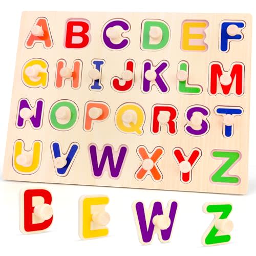 Jumlys Montessori Toys for Toddlers 1, 2, 3 Year Old, Wooden Alphabet Puzzles for Kids 1-3, Early Learning & Educational ABC Puzzle Toys, Perfect Christmas Birthday Gifts for Boys & Girls Age 1-3
