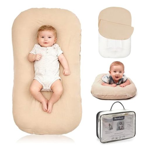 Baby Lounger - Snuggle Cozy Me Infant Lounger for Newborns | Breathable & Soft, Portable Awake-Time Pad, Essential Baby Gift (Lounger Cover Included)