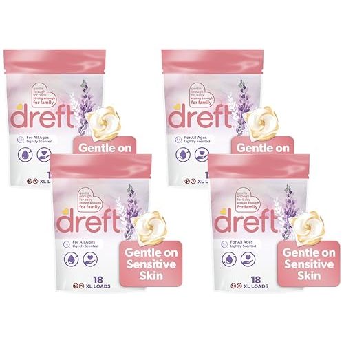 Dreft Laundry Detergent XL Pacs, Light Scent, Lavender, 18 Count (Pack of 4)