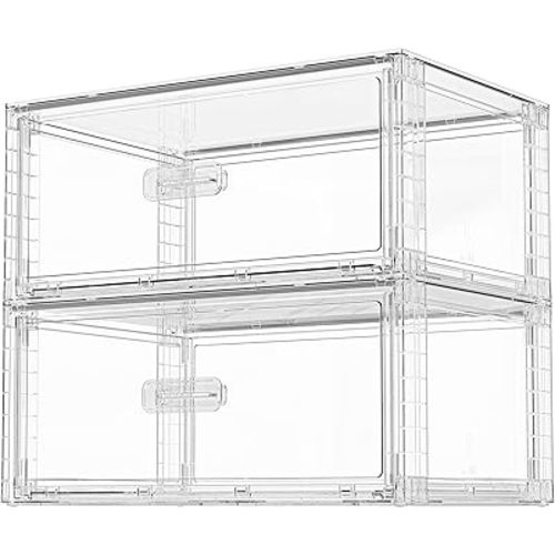 Vtopmart 2 Pack Large Clear Stackable Storage Drawers 27QT, Easily Assemble Plastic Closet Storage Bins, Dust-Proof UnderBed Organizer for Clothing, Sweater Organization