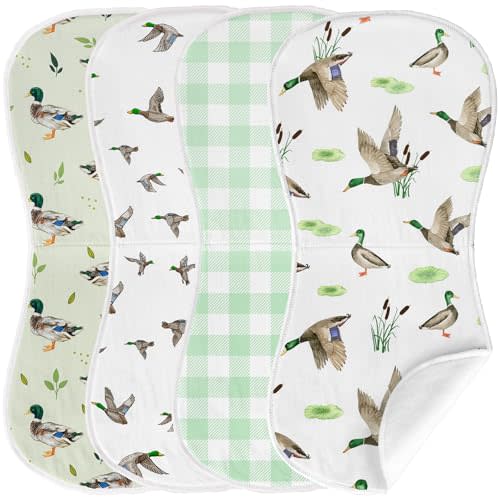 Besaomeom 4 Pack Mallard Duck Baby Burp Cloths for Boy Girl, Duck Hunting Muslin Burp Cloths Soft Absorbent Mallard Nursery Decor Unisex Baby Burping rag Newborn, 19 x 9 Inches