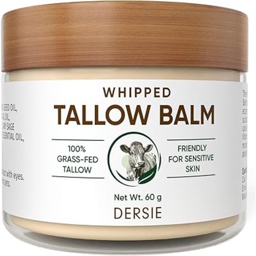 Dersie Whipped Tallow Cream: 100% Grass-Fed Beef Tallow Cream for Deep Hydration, Skin Barrier Repair, Soothing - Tallow Moisturizer for Face & Body for Women, Men & Kids (2.1 oz)