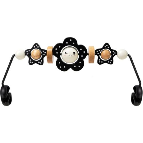 Baby Bouncer Toy Bar Wooden Compatible with Baby Bjorn Bouncers, Bouncer Toy Attachment Tight and Secure Fit, So Fun to Watch, Touch and Spin for Babies All Ages (Black and White Flower)