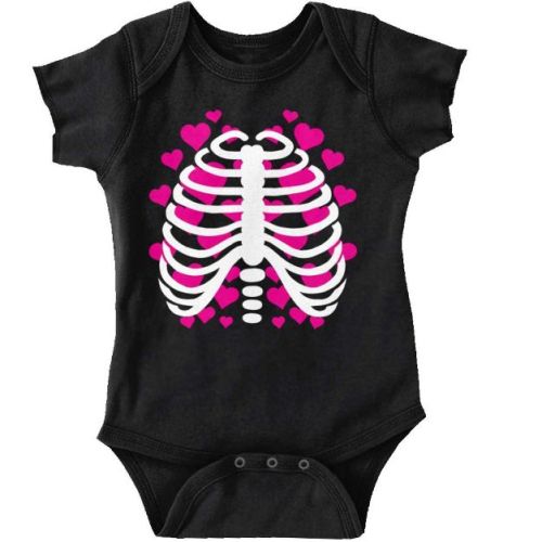 Halloween Skeleton Rib Cage Hearts Baby Bodysuit Jumper Girls Brisco Brands Black NB