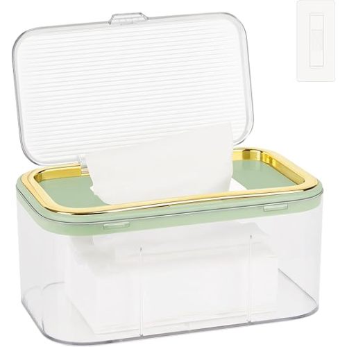 Baby Wipes Dispenser, Holder Container Large Capacity Keep Wipes Fresh & Easy to Open (Gold+Green)