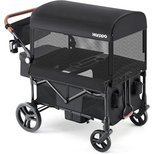 Harppa Remy 4 Seater Wagon Stroller, Foldable with Canopy for 4 Kids