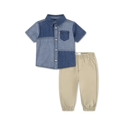 Colorblock Button-Up Shirt & Joggers Set
