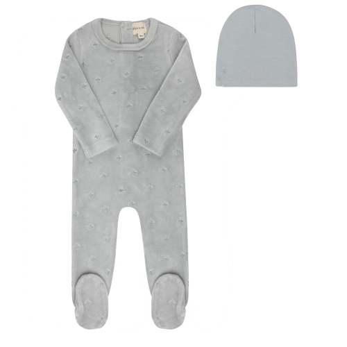 Velour Embroidered Floral Collection - Footie + Beanie