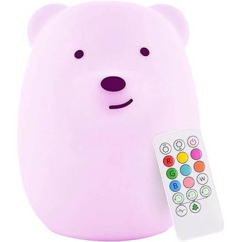 Lumipets Benny The Bear Squishy Silicone Night Light for Kids | Cute Night Light with Remote & Touch Control for Girls & Boys | 9 Color Changing Soft Portable Animal Lamp Comes with USB Cord