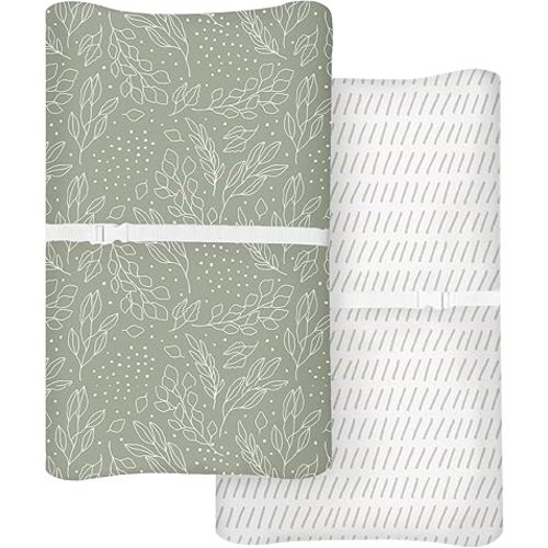 Changing Pad Cover for Baby Boys Girls 2 Pack, Fits Standard 32”×16” Changing Table Pads, Silky Breathable Stretch Knit, Machine Washable (Sage Trail)