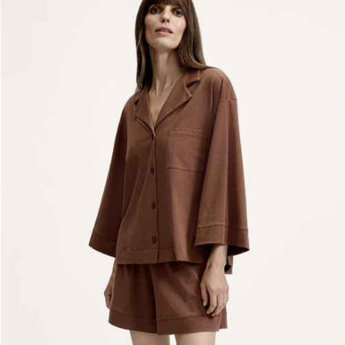 The Olivia Lightweight Pima Short Set in Chocolate Brown