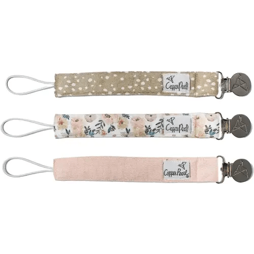Copper Pearl Pacifier Clip 3-Pack: Premium Knit Binky Clips for Baby Girls and Boys - Stylish Stainless Steel Pacifier Holder Clip - Baby Pacifier Clips for No More Floor Drops - Autumn