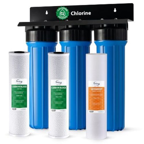 iSpring Whole House Water Filter System, Eliminates 99% Chlorine, Sediment, Taste, Odor, 3-Stage Standard Filters, Model: WGB32B, 1-inch Inlet/Outlet