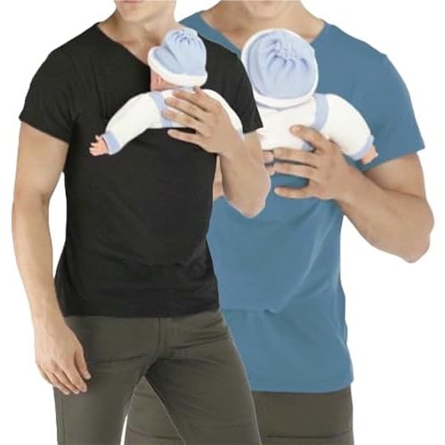 2PCS Men's Baby Carrier Soothe V Neck Short Sleeve Kangaroo T Shirt