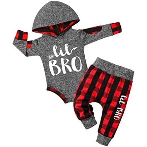 Fommy Newborn Baby Boy Clothes Plaid Letter Print Long Sleeve Hoodies + Long Pants 2PCS Fall Winter Outfits Set