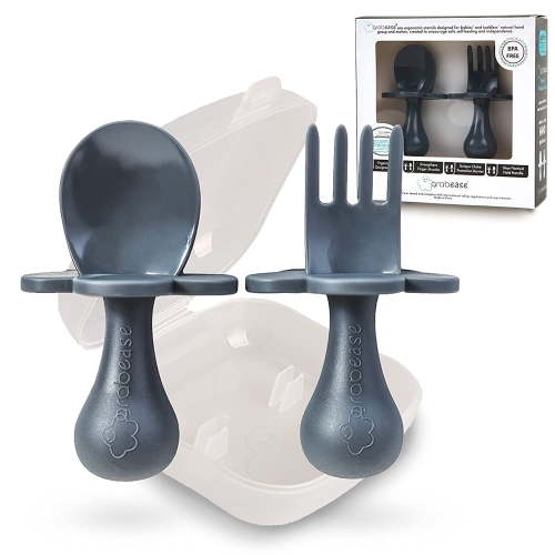 Grabease Toddler Self-Feeding Utensils Spoon and Fork Set for Baby-Led Weaning Non-Toxic Plastic 0.17 oz