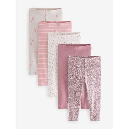 Pink Ribbed Leggings 5 Pack (3mths-7yrs)