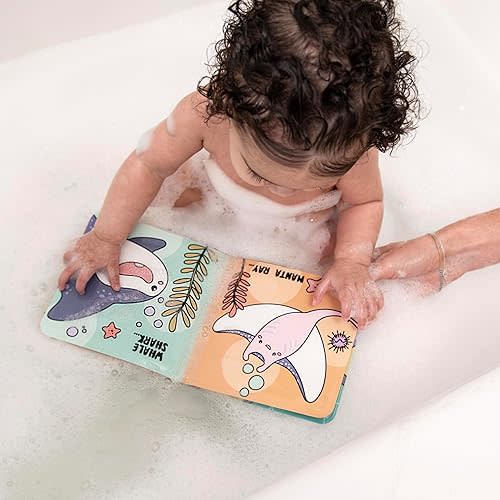 Infantino Color Reveal Bath Book, Baby & Toddler Water Reveal Book for Bath Time Fun, Ocean Theme, Mess-Free, Soft EVA Plastic, Reusable Color-Changing Pages