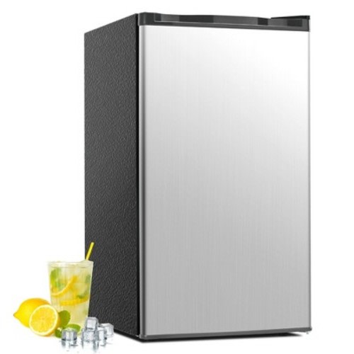 Simzlife 3.2 cu. ft. Mini Fridge with Freezer, Single Reversible Door Refrigerator, 2 Zone, ETL Certificated, Low Noise, Compact Dorm Freezer, Silver
