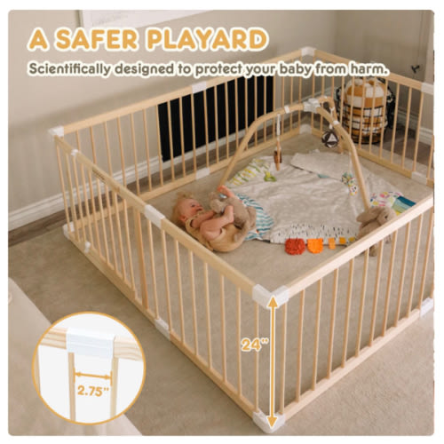 HARPPA Wooden Baby Gate Playpen | Non-Toxic Foldable DIY Adjustable Play Yard for Infants & Toddlers – Natural Finish Baby Fence for Small & Large Spaces