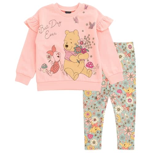 Disney Junior Floral Sweatshirt and Leggings Outfit Set Infant to Big Kid Sizes (12 Months - 14-16)