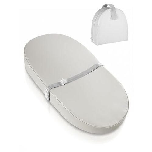 Wipeable Baby Changing Pad: Changing Pad Babies for Dresser Waterproof 31.5” * 15.7” with Removable Safety Strap for Diaper Changing on Table (Grey)