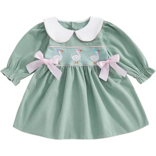 Toddler Baby Girl Fall Outfits Cake Embroidery Smocked Dress Long Sleeve Birthday Girl Dress Cute Smash Cake Clothes