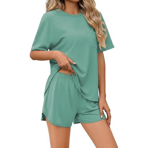 Ekouaer Pajama Set for Women Bamboo Viscose Pjs Set Ultra Soft Short Sleeve Sleepwear 2 Piece Lounge Sets S-XXL