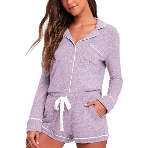 Aamikast Womens Pajama Sets Button Down Long Sleeve Sleepwear Soft 2 Piece Pjs Lounge Set