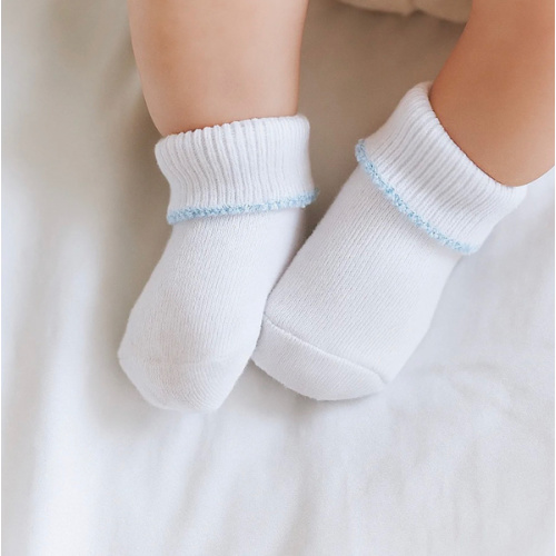 Magnolia Baby Boy Essentials White Socks - Blue Trim