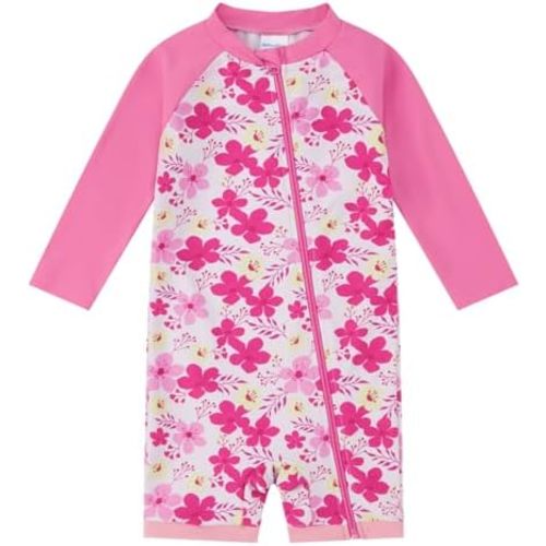 Baby Girl One Piece Swimsuit Sunsuit with Full-Length Zipper UPF 50+ Sun Protection Infant Swimwear