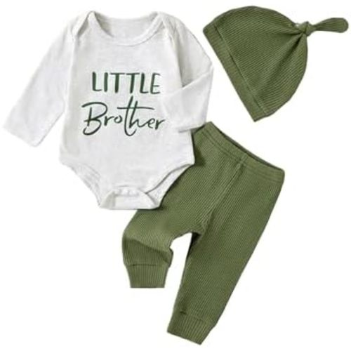 Newborn Baby Boy Clothes Little Brother Romper Solid Ribbed Knit Pant Infant Fall Winter Outfit Sets