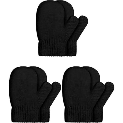 SATINIOR 3 Pairs Toddler Magic Stretch Mittens Little Girls Soft Knit Mitten Baby Boys Winter Knitted Gloves