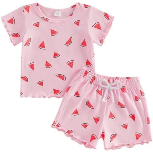 Toddler Baby Girl Summer Clothes Watermelon Print Short Sleeve Top Short Casual Outfit 3 6 12 18 Month 2T 3T 4T