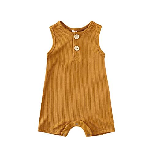 Suissewind Infant Newborn Baby Boys Girls Solid Sleeveless Striped Button Down Romper Summer Clothes One Piece Outfits (C Yellow, 6-9 Months)