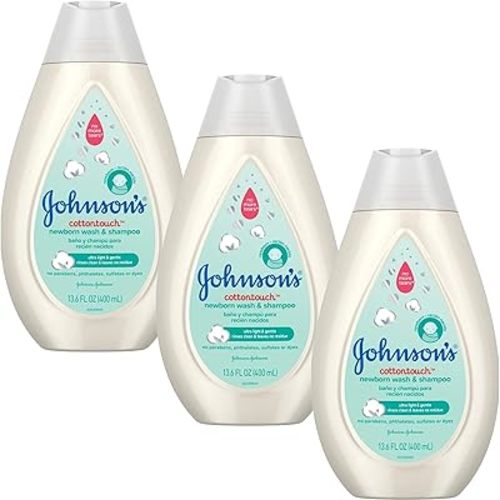 Johnson & Johnson Baby Cotton Touch Newborn Wash & Shampoo 13.6 Ounce (400ml) (3 Pack)