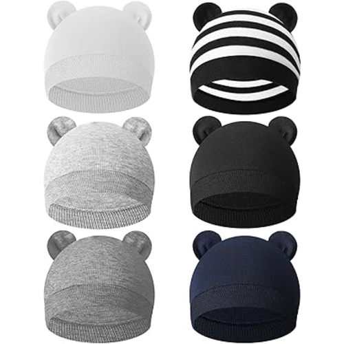6 Pcs Baby Newborn Bear Ears Hats, Newborn Toddler Soft Beanie Hat for Unisex Infant Boys Girls 0-24 Months Soft Breathable Cute Bear Caps for Dolls Pets, 6 Styles