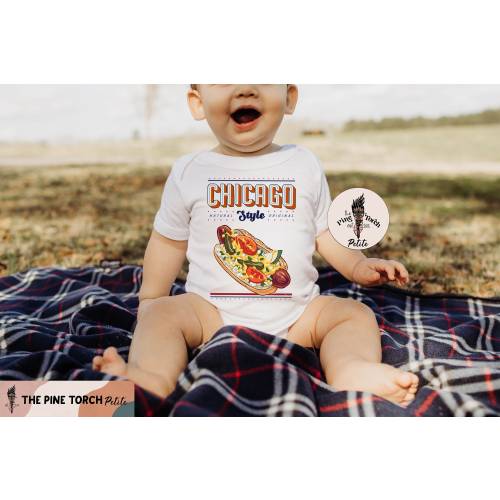 Chicago style hotdog Bodysuit, Chicago hotdog Bodysuit, Chicago Baby shirt, Chicago hot dog retro, Chicago baby gift