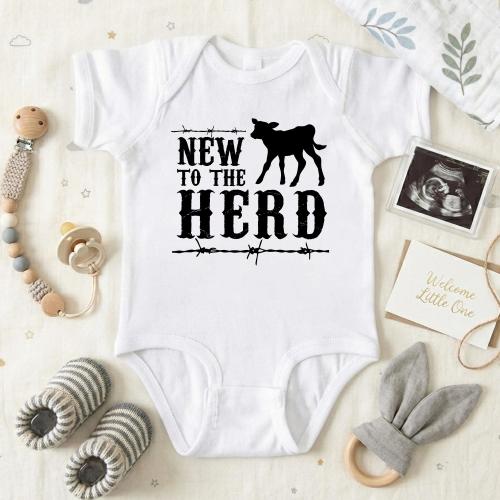 New To The Herd Baby Bodysuit, Country Baby Outfit, Farm Animal Baby Clothes, Baby Announcement, Cute Baby Clothing, Cow Baby Shower Gift