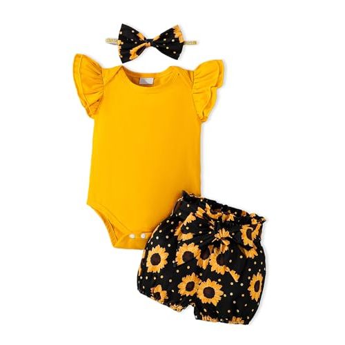 Newborn Infant Baby Girl Clothes Ruffle Sleeve Romper Shorts Set Floral Summer Outfits Cute Baby Girl Clothing