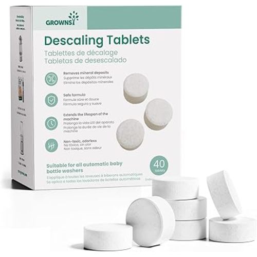 GROWNSY Descaling Tablets for Bottle Washers, 40 Count Descaler Tablets to Remove Limescale & Mineral Buildup, Compatible with Momcozy and Baby Brezza Baby Bottle Washer