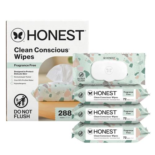 The Honest Company Clean Conscious Multi-Use Wipes, Unscented Hypoallergenic Baby Wipes for Sensitive Skin, 99% Water Plant-Based Compostable Wipes, Geo Mood, 288 Count