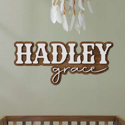 Layered Wood Nursery Name Sign, Custom Baby Name
