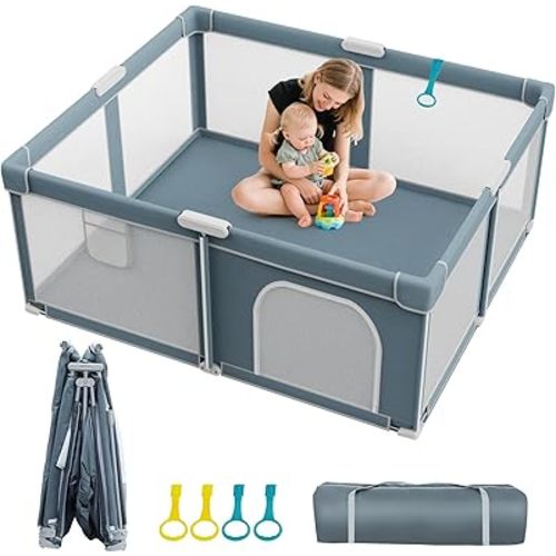 Foldable Baby Playpen - 65"×50" Collapsible Play Pen for Babies and Toddlers - Indoor Outdoor Foldable Play Yard with 4 Handles - Folding Baby Playpen with Bag Portable Travel Play Yard
